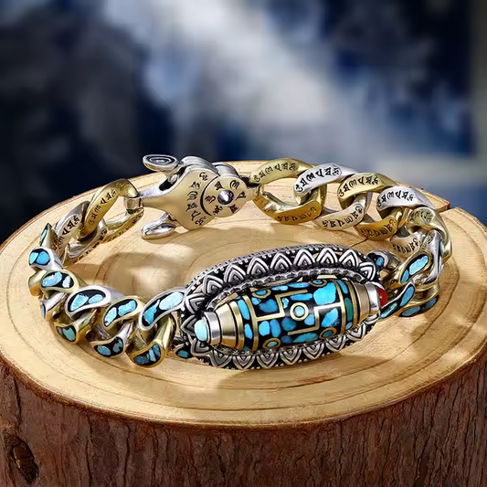 🌀 Pulsera de Turquesa con Nueve Ojos Tianzhu – Protección Espiritual y Energía Sagrada en una Obra de Arte